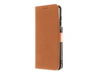 Insmat Premium - Läppäkansi matkapuhelimelle - aito nahka, termoplastinen polyuretaani (TPU), kartonki + paperi + alumiinifolio, puuvillaompeleet - ruskea malleihin Samsung Galaxy S21 FE 5G 650-3034