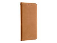 Insmat Premium - Läppäkansi matkapuhelimelle - käsintehty nahka, kartonki + paperi + alumiinifolio, puuvillaompeleet - kahvin ruskea malleihin Samsung Galaxy S21 5G 650-2987