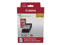 Canon CLI-581 C/M/Y/BK Photo Value Pack - 4 pakettia - 5.6 ml - musta, keltainen, sinivihreä, magenta - alkuperäinen - laatikko - mustesäiliö / paperisarja malleihin PIXMA TS6251, TS6350, TS6351, TS705, TS8252, TS8350, TS8351, TS8352, TS9550, TS9551 2106C006